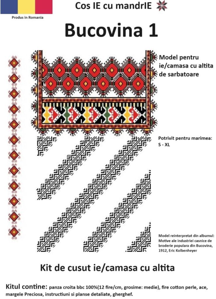 Kit cusut ie Bucovina 1 model tradițional românesc din bumbac