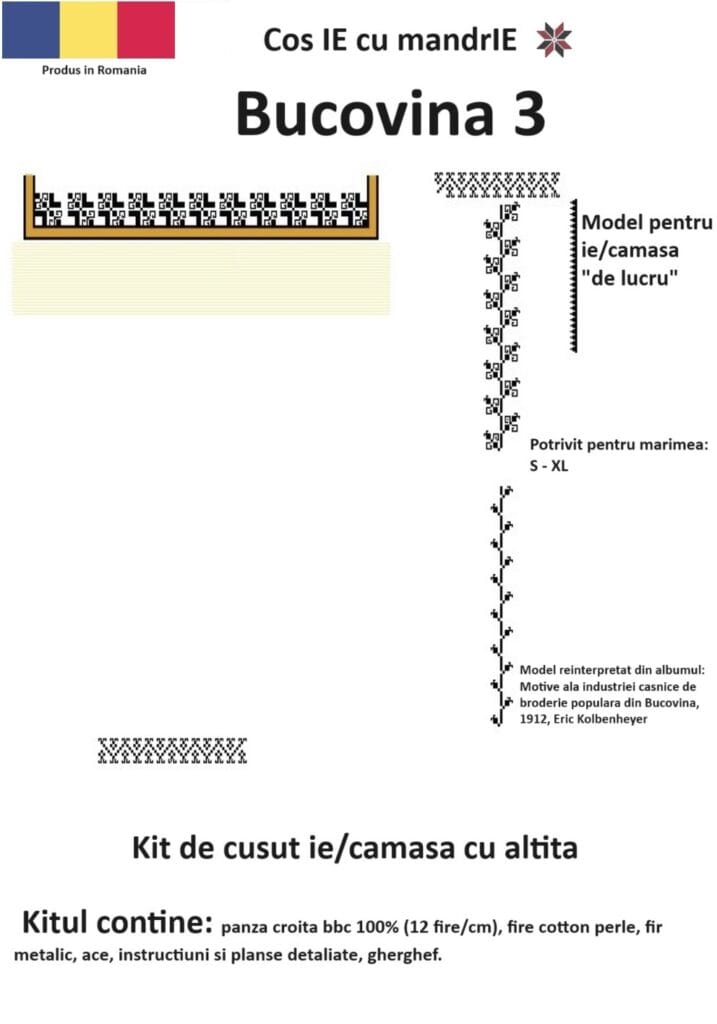Kit cusut ie Bucovina 3 model tradițional românesc din bumbac