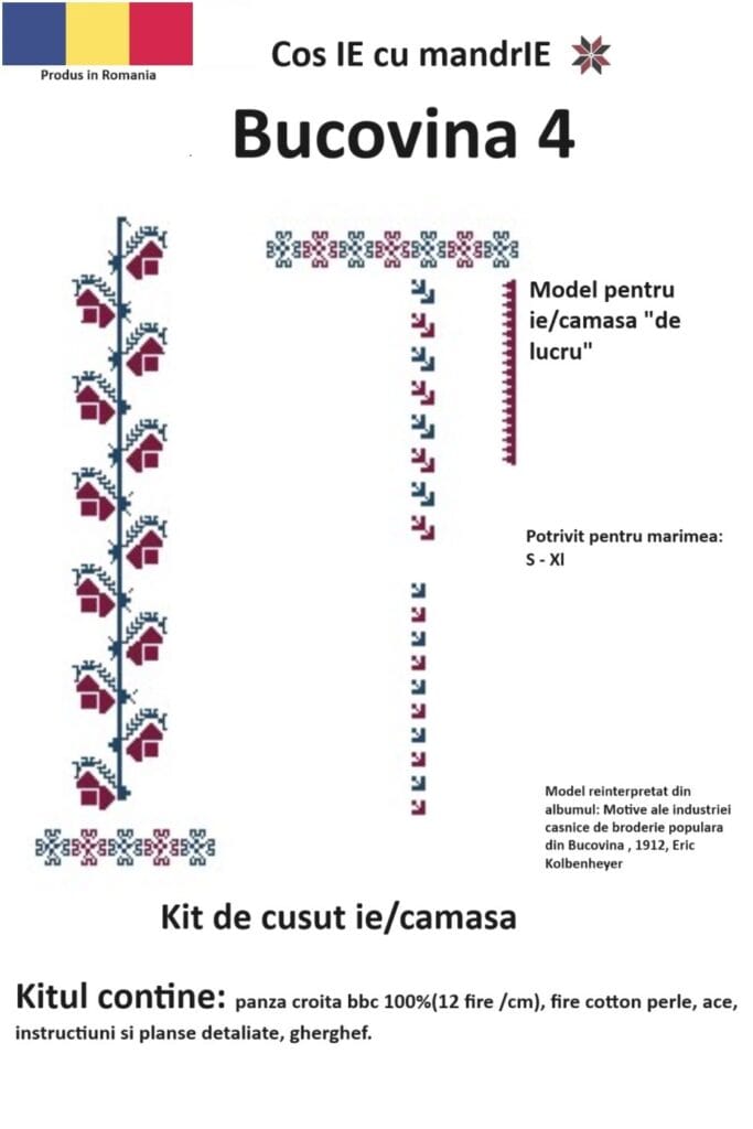 Kit cusut ie Bucovina 4 model tradițional românesc din bumbac