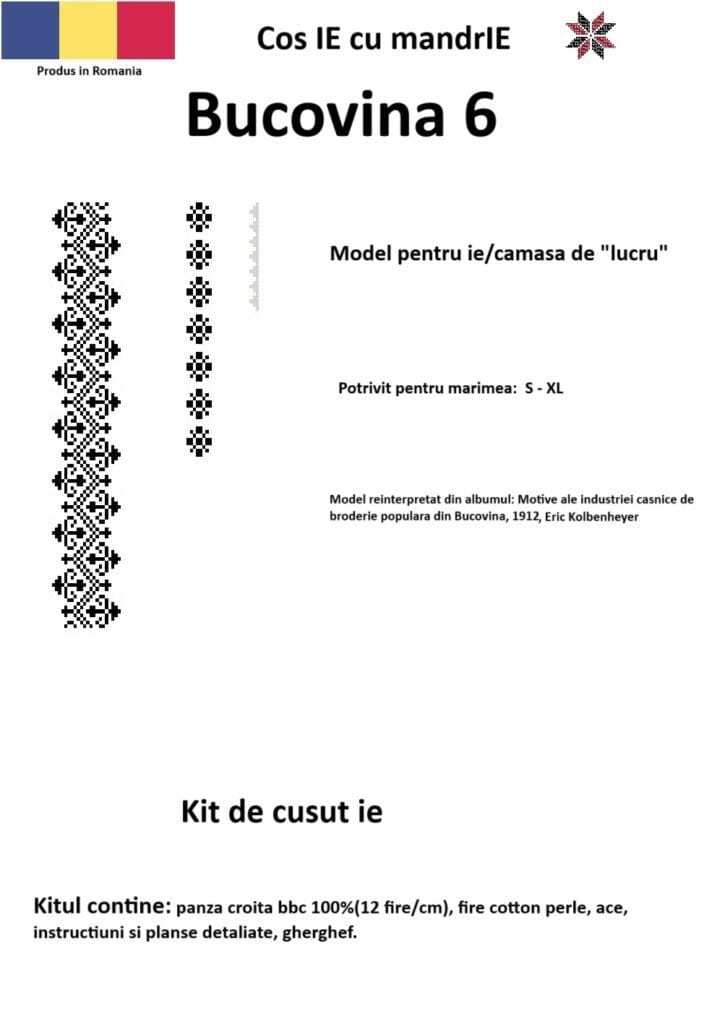 Kit cusut ie Bucovina 6 model tradițional românesc din bumbac