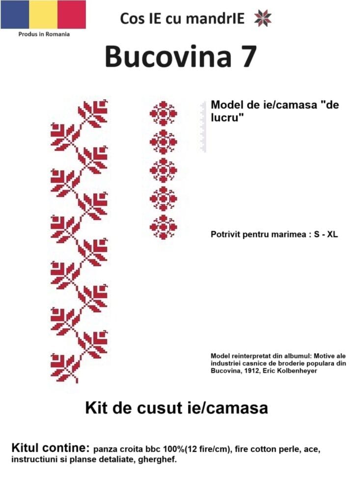 Kit cusut ie Bucovina 7 model tradițional românesc din bumbac