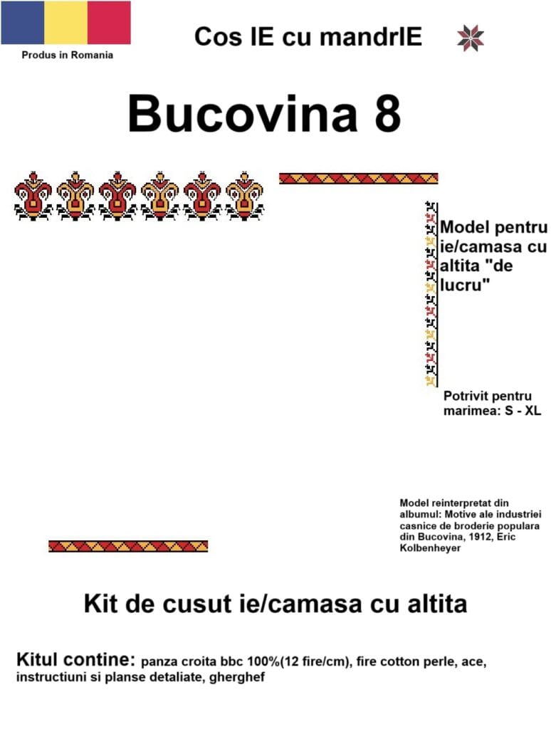 Kit cusut ie Bucovina 8 model tradițional românesc din bumbac