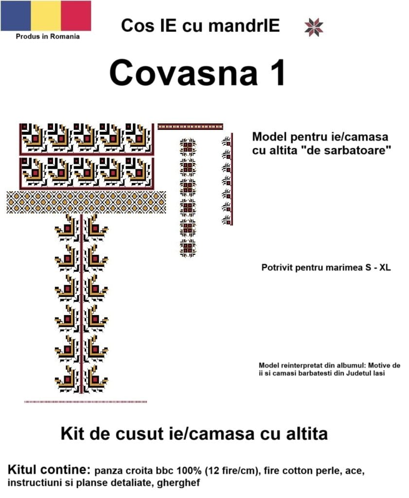 Kit cusut ie Covasna 1 model tradițional românesc din bumbac