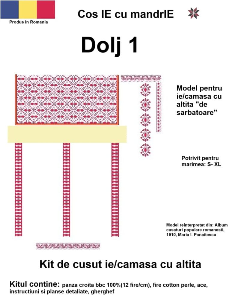 Kit cusut ie Dolj 1 model tradițional românesc din bumbac