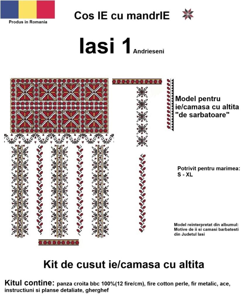 Kit cusut ie Iasi 1 Andriesenimodel tradițional românesc din bumbac