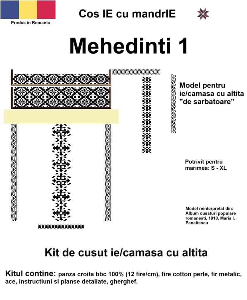 Kit cusut ie Mehedinti 1 model tradițional românesc din bumbac