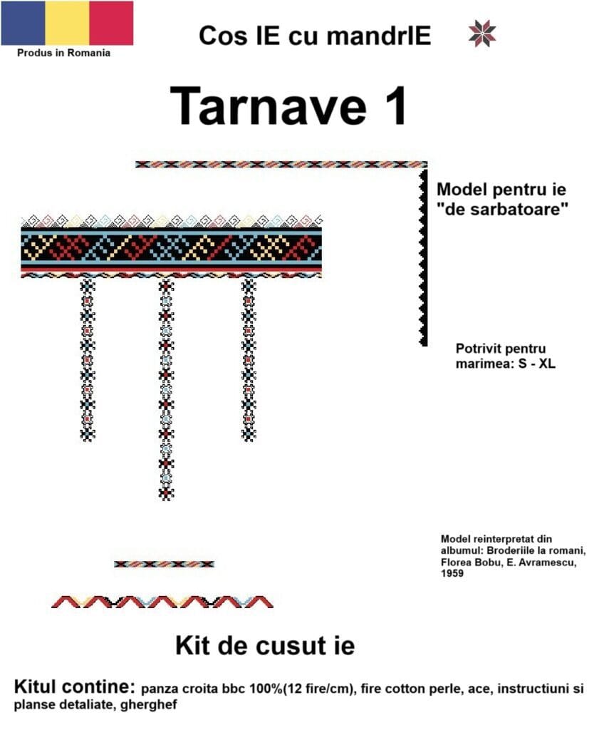 Kit cusut ie Tarnave 1 model tradițional românesc din bumbac