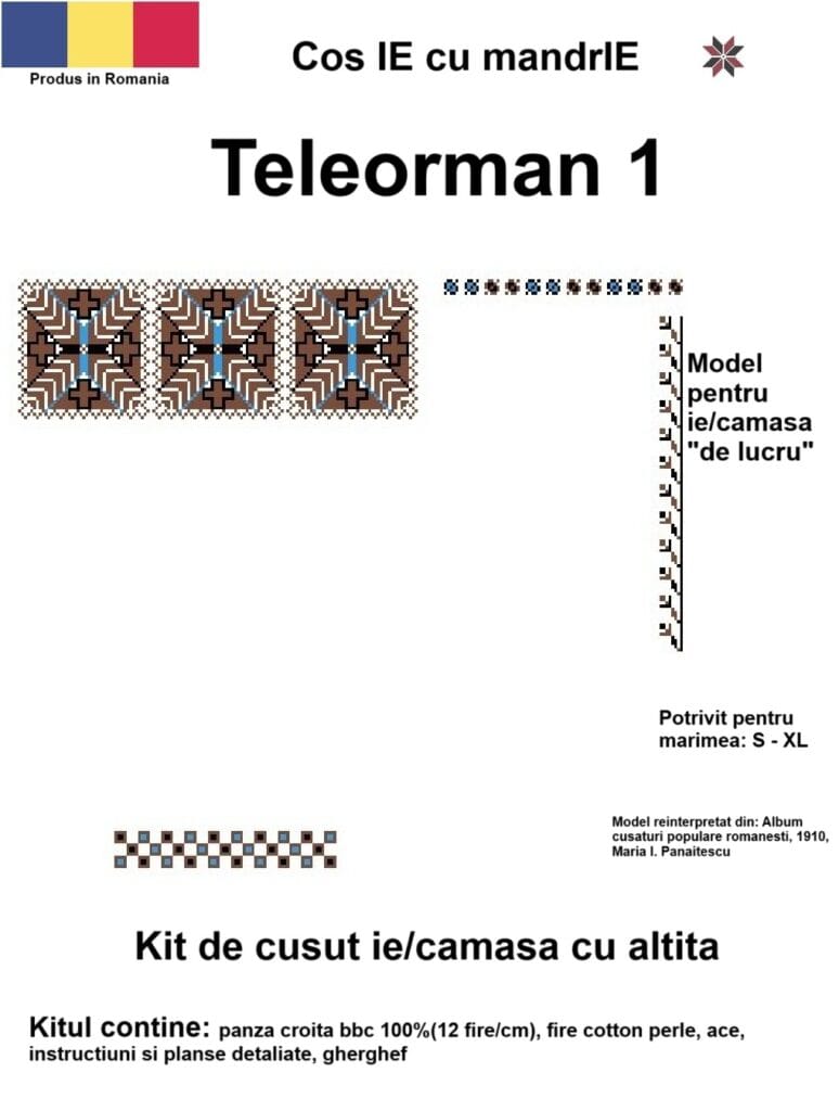 Kit cusut ie Teleorman 1 model tradițional românesc din bumbac