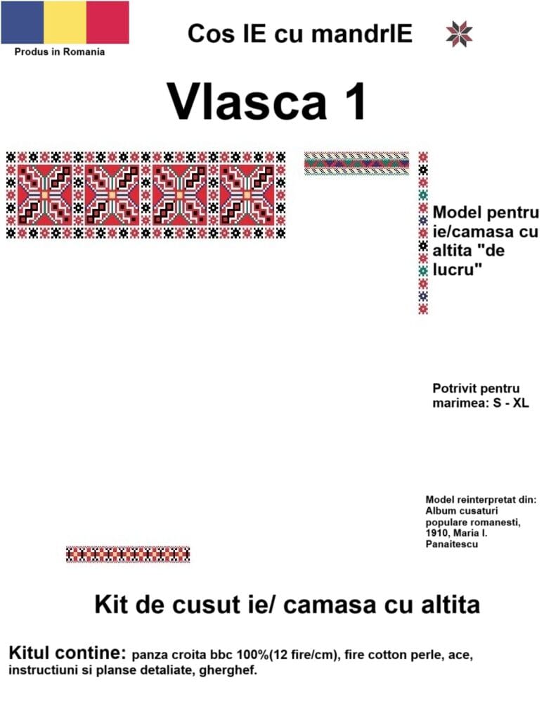 Kit cusut ie Vlasca 1 model tradițional românesc din bumbac