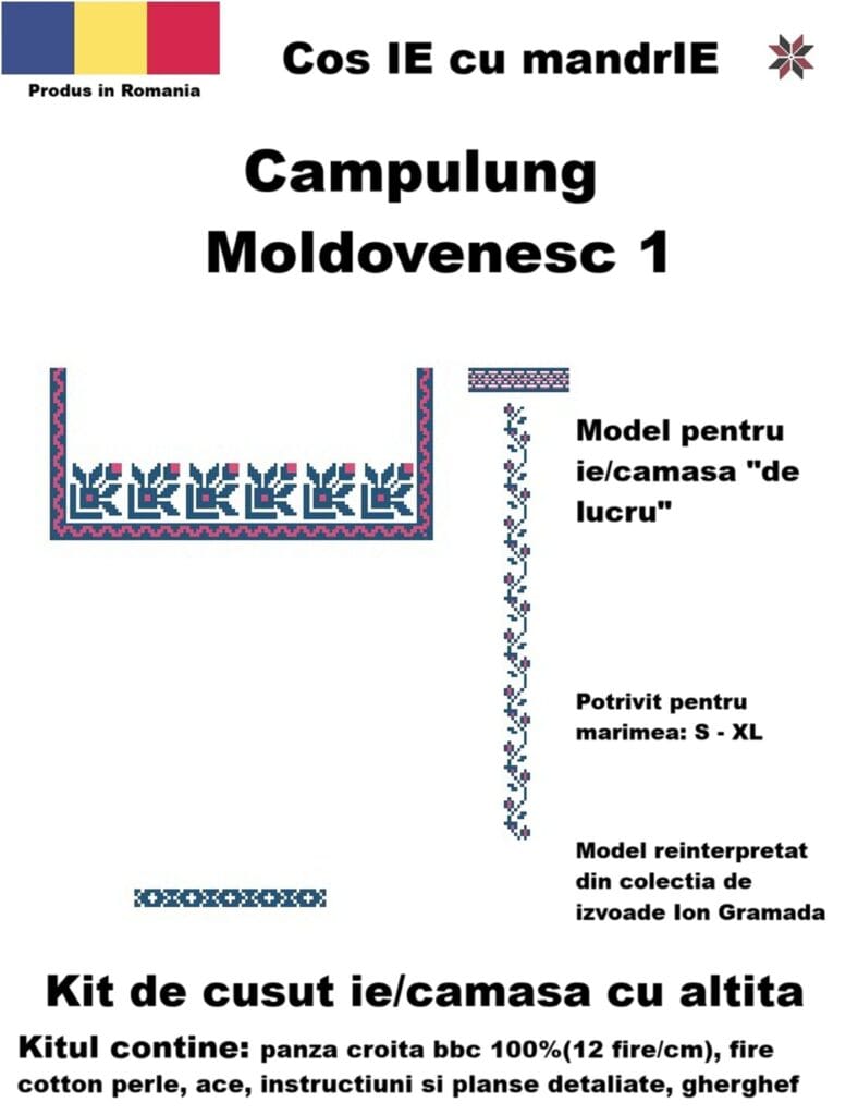 Kit cusut ie Campulung-Moldovenesc 1 model tradițional românesc din bumbac