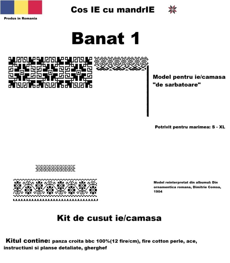 Kit cusut ie Banat 1 model tradițional românesc din bumbac
