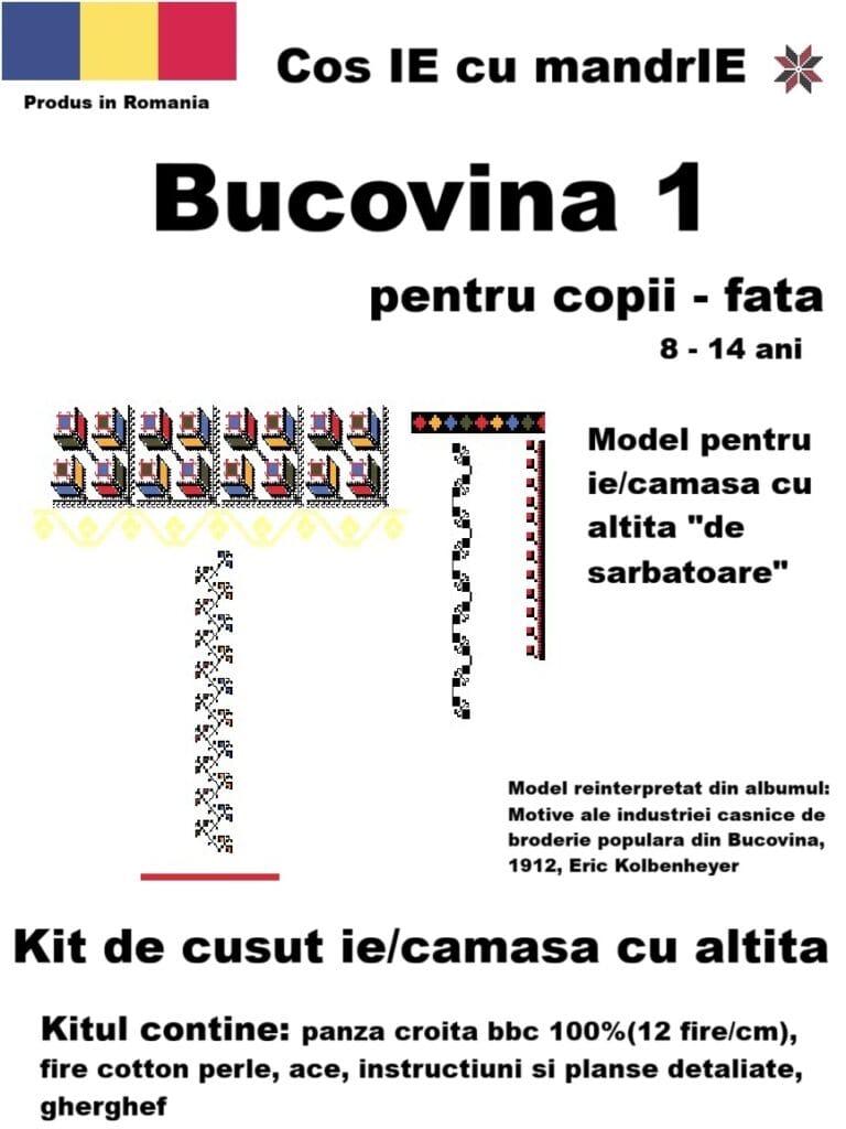 Kit cusut ie fata Bucovina 1 model tradițional românesc din bumbac
