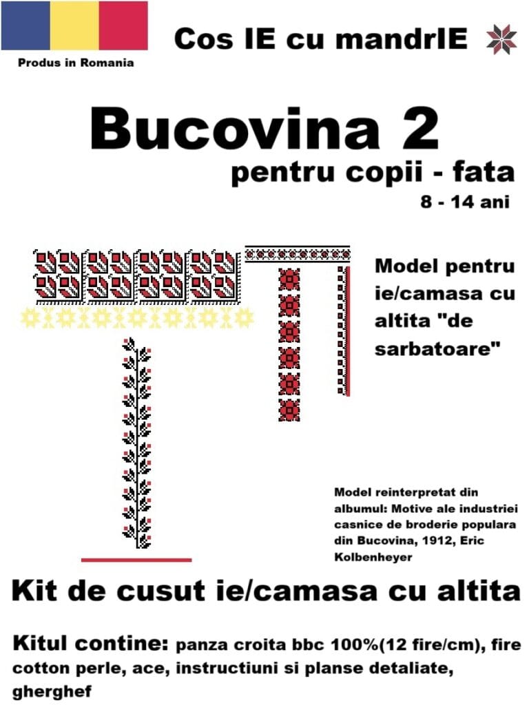 Kit cusut ie fata Bucovina 2 model tradițional românesc din bumbac