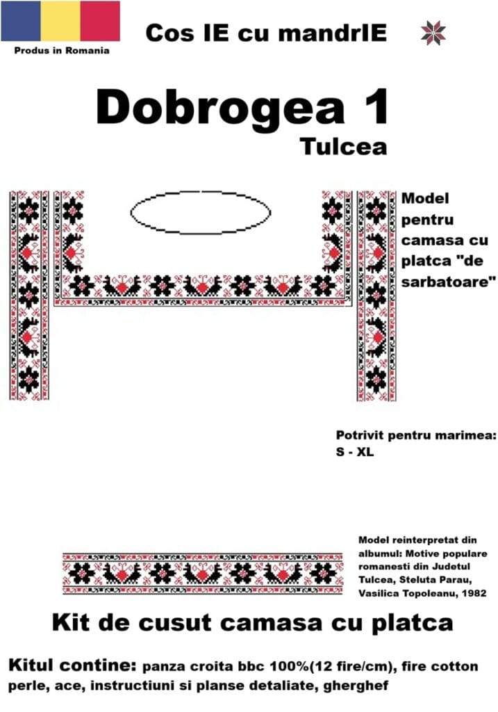 Kit cusut ie Dobrogea 1 Tulcea model tradițional românesc din bumbac