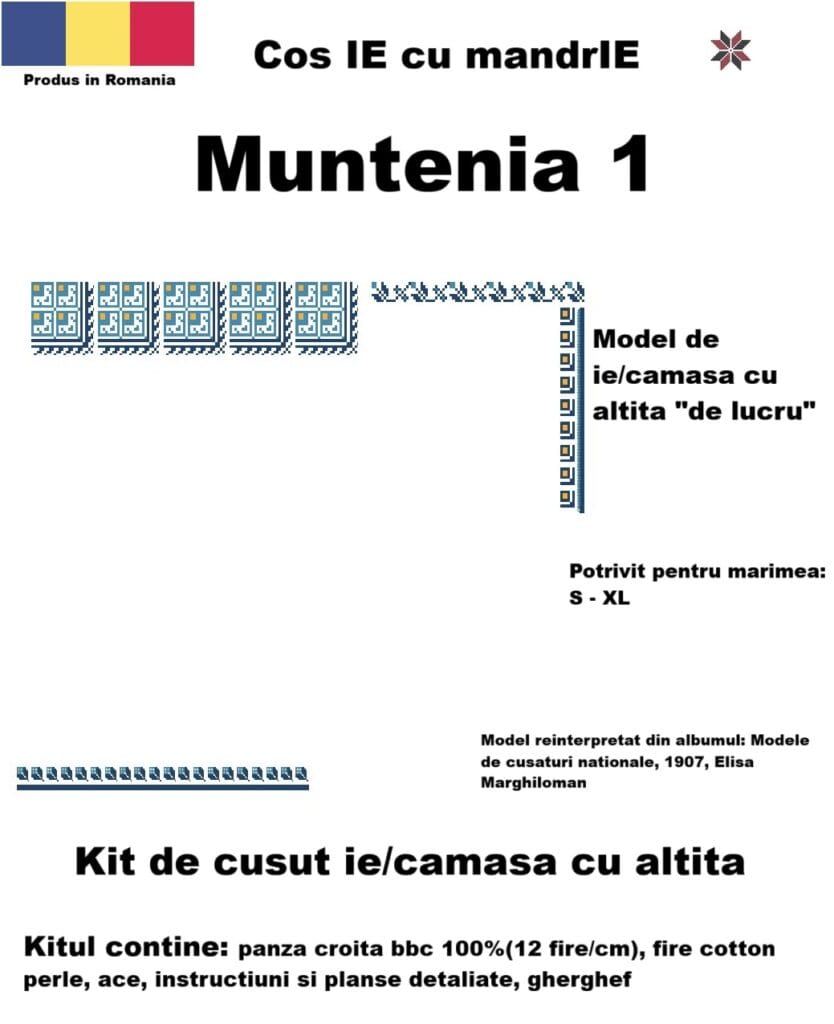 Kit cusut ie Muntenia 1 model tradițional românesc din bumbac