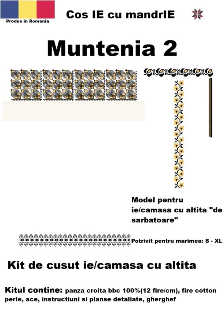 Kit cusut ie camasa Muntenia 2 model tradițional românesc din bumbac
